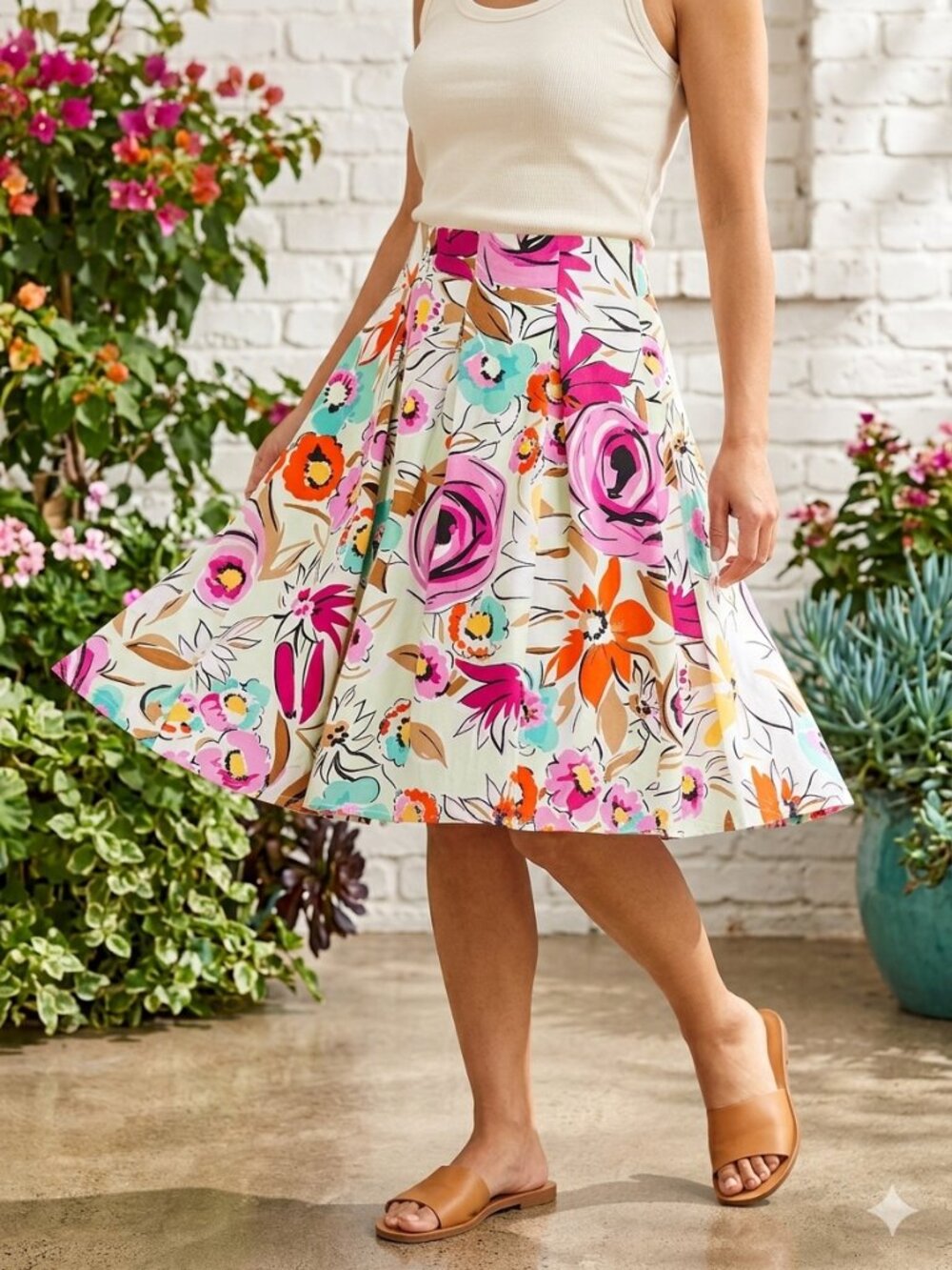 Floral A-Line Retro Swing Skirt 8P Petite Cotton Stretch Lined SUNNY TAYLOR